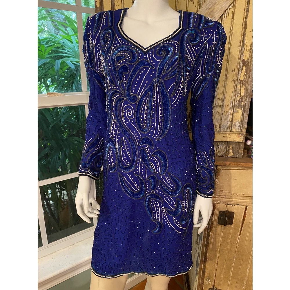 Dolly Parton costume Stenay silk Vintage royal blue beaded glam dress